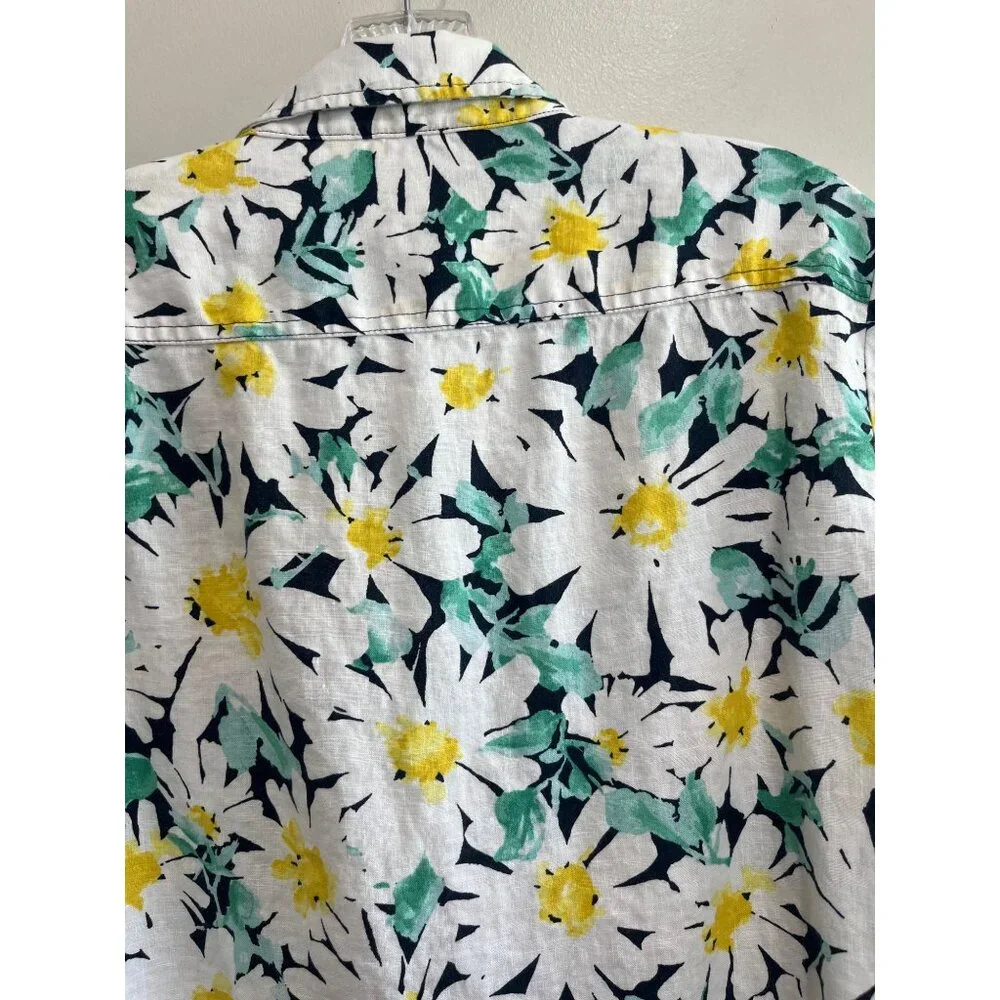 Jones New York 100% Linen Button Up Shirt Womens M Daisy Print 3/4 Sleeve - Picture 7 of 9